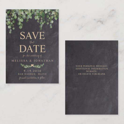 Budget Rustige Eucalyptus slaat de datum op Notitiekaartje (Voorkant / Achterkant)