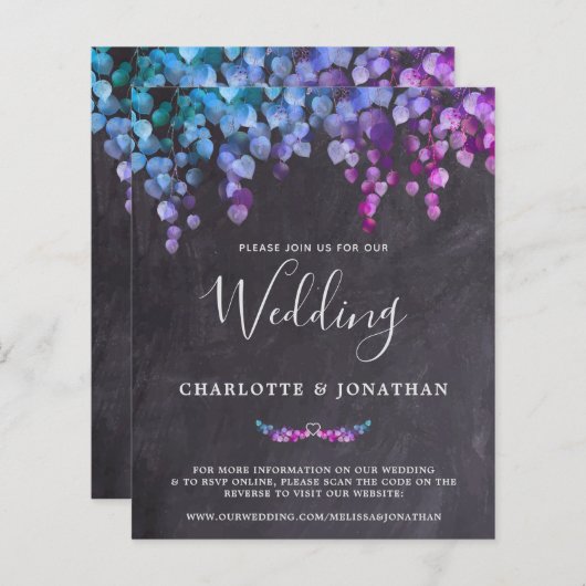 Budget Rustige Eucalyptus Slate QR Code Wedding In (Voorkant / Achterkant)