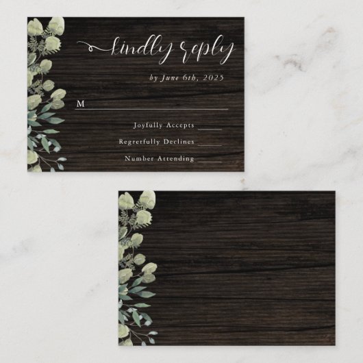 Budget Rustige Eucalyptus Wedding RSVP Kaart Notitiekaartje (Voorkant / Achterkant)