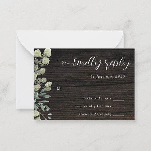 Budget Rustige Eucalyptus Wedding RSVP Kaart Notitiekaartje (Voorkant)