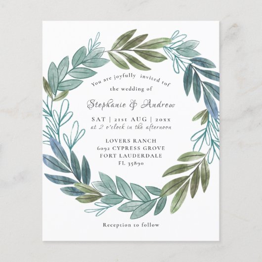Budget Rustige Foliage Sage Green Wedding Invite (Voorkant)