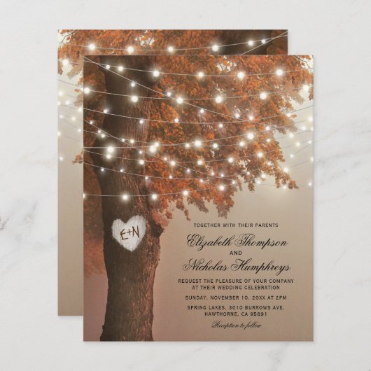 Budget Rustige Herfst Heart Tree Wedding Invitatio (Voorkant / Achterkant)