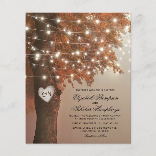 Budget Rustige Herfst Heart Tree Wedding Invitatio (Voorkant)