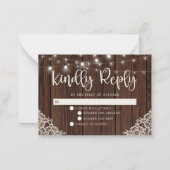 BUDGET Rustige houten lights Wace Wedding RSVP Notitiekaartje (Voorkant)