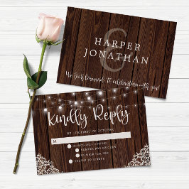BUDGET Rustige houten lights Wace Wedding RSVP Notitiekaartje
