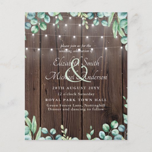 Budget Rustige Lichten Greenery Eucalyptus Invite (Voorkant)