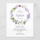 Budget Rustige Lila Flowers Baptism Uitnodiging (Voorkant)