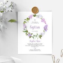 Budget Rustige Lila Flowers Baptism Uitnodiging