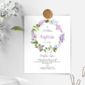 Budget Rustige Lila Flowers Baptism Uitnodiging