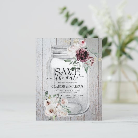 BUDGET Rustige Mason Jar sparen de datum uitnodigi (Staand voorkant)