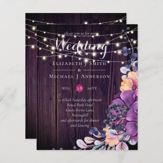 BUDGET Rustige paarse bloemen Oranje bruiloft uitn (Voorkant / Achterkant)