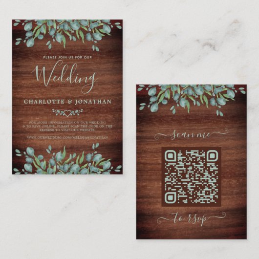 Budget Rustige QR Code Botanical Weduwen Uitnodigi Notitiekaartje (Voorkant / Achterkant)