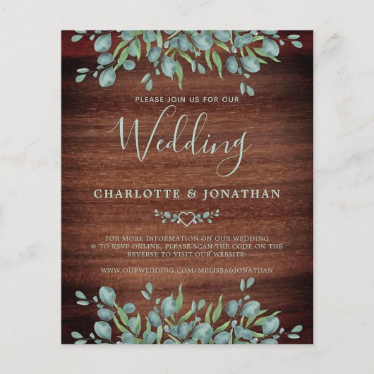 Budget Rustige QR Code Eucalyptus Wedding Invite (Voorkant)
