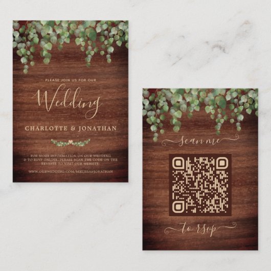 Budget Rustige QR Code Greenery Wedding Uitnodigin Notitiekaartje (Voorkant / Achterkant)