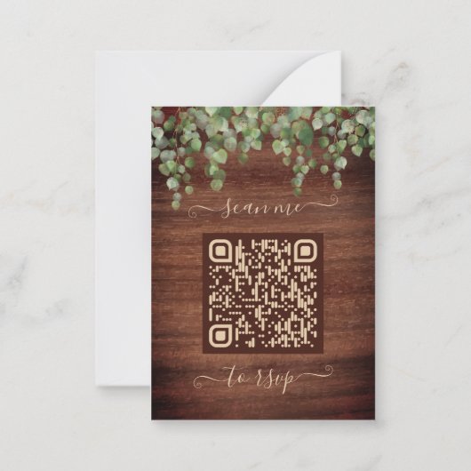 Budget Rustige QR Code Greenery Wedding Uitnodigin Notitiekaartje (Achterkant)