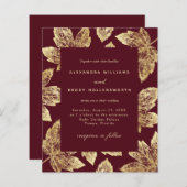 Budget Rustige Red en Gold Leaves Wedding Invite (Voorkant / Achterkant)