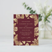 Budget Rustige Red en Gold Leaves Wedding Invite (Staand voorkant)