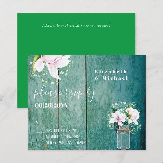 BUDGET Rustige roze Magnolias Wedding RSVP (Voorkant / Achterkant)