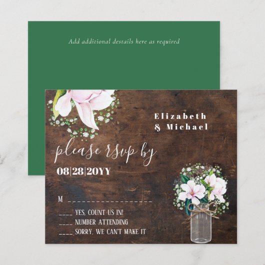 BUDGET Rustige roze Magnolias Wedding RSVP (Voorkant / Achterkant)