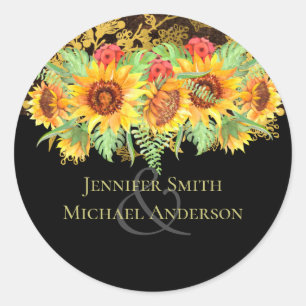 Budget Rustige Summer Sunflower Floral Wedding Ronde Sticker