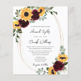 Budget Rustige Sunflower and Rozen Wedding Invite