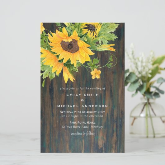 Budget Rustige Sunflower Barn Wedding Invite A9 (Staand voorkant)