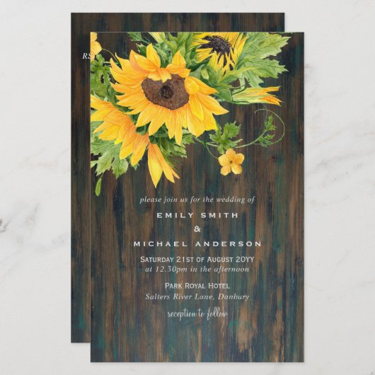 Budget Rustige Sunflower Barn Wedding Invite A9 (Voorkant / Achterkant)