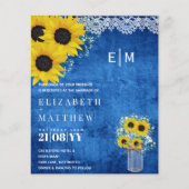 BUDGET Rustige Sunflower Blue Wedding Invite (Voorkant)