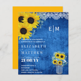 BUDGET Rustige Sunflower Blue Wedding Invite