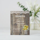 BUDGET Rustige Sunflower Lace Wood Wedding Invite (Staand voorkant)
