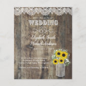BUDGET Rustige Sunflower Lace Wood Wedding Invite (Voorkant)