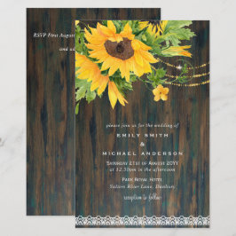 Budget Rustige Sunflower Lights Lace Wedding Inv