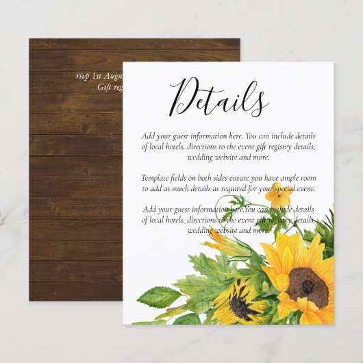 BUDGET Rustige Sunflower Weddenschap (Voorkant / Achterkant)
