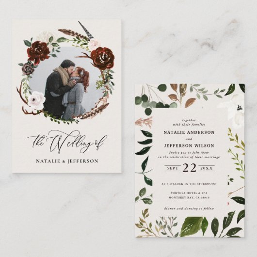 budget Rustige uitnodiging voor het blaadjeshuweli (Voorkant / Achterkant)