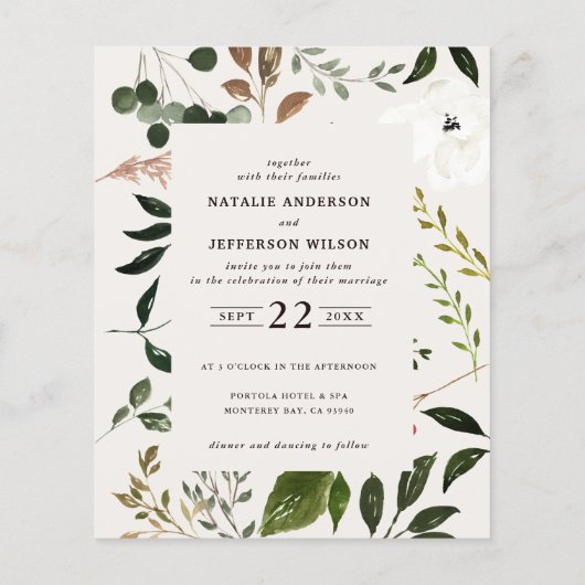 budget Rustige uitnodiging voor het blaadjeshuweli (Achterkant)