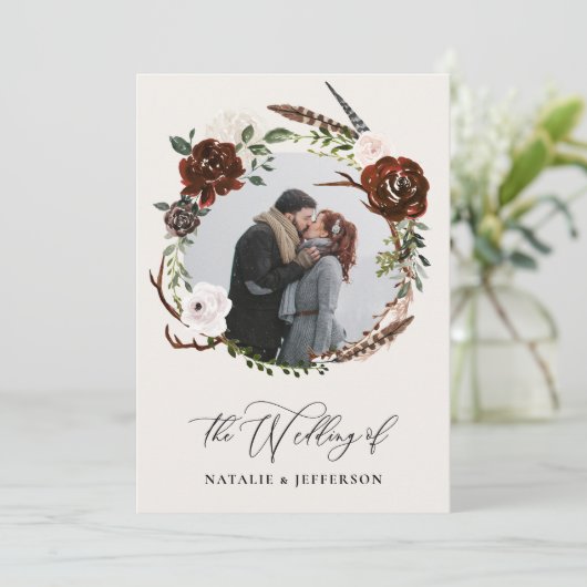 budget Rustige uitnodiging voor het blaadjeshuweli (Staand voorkant)