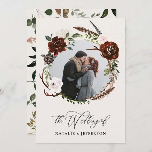 budget Rustige uitnodiging voor het blaadjeshuweli (Voorkant / Achterkant)