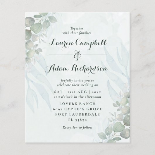 Budget Rustige Waterverf Eucalyptus Weddenschap (Voorkant)