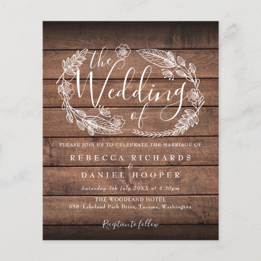 Budget Rustige Wood Bindende Uitnodiging (Voorkant)