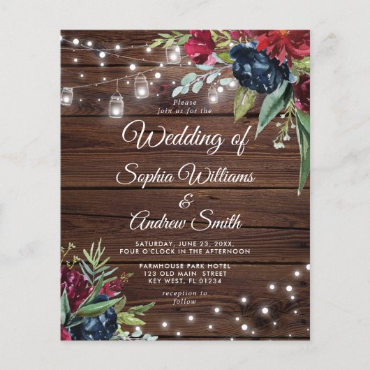 Budget Rustige Wood Floral Light Wedding Invitatio (Voorkant)