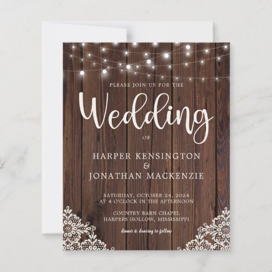 Budget Rustige Wood Lace Lights Wedding QR Code (Voorkant)