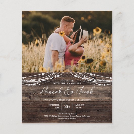 Budget Rustige Wood QR Code RSVP Wedding Invitatio (Voorkant)