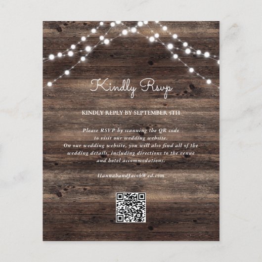 Budget Rustige Wood QR Code RSVP Wedding Invite (Achterkant)