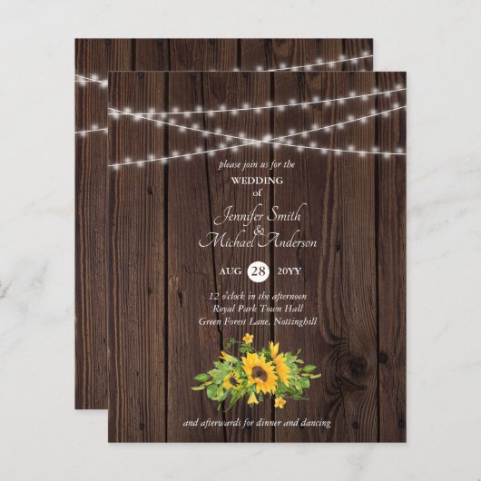 Budget Rustige Wood Sunflower Wedding (Voorkant / Achterkant)