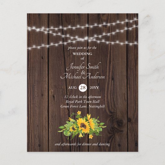 Budget Rustige Wood Sunflower Wedding (Voorkant)