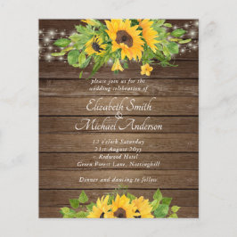 Budget Rustige Wood Sunflower Wedding Invit