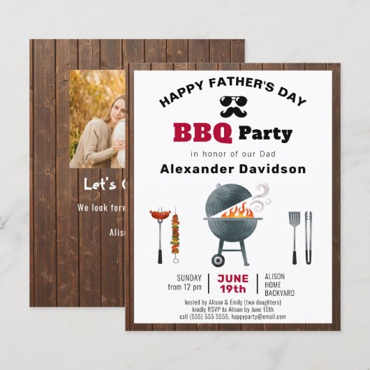 BUDGET Rustige Wood Vaderdag Uitnodiging (Voorkant / Achterkant)