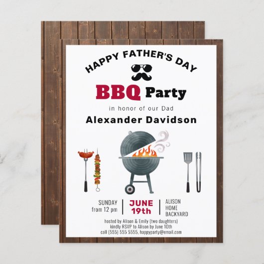 BUDGET Rustige Wood Vaderdag Uitnodiging (Voorkant / Achterkant)