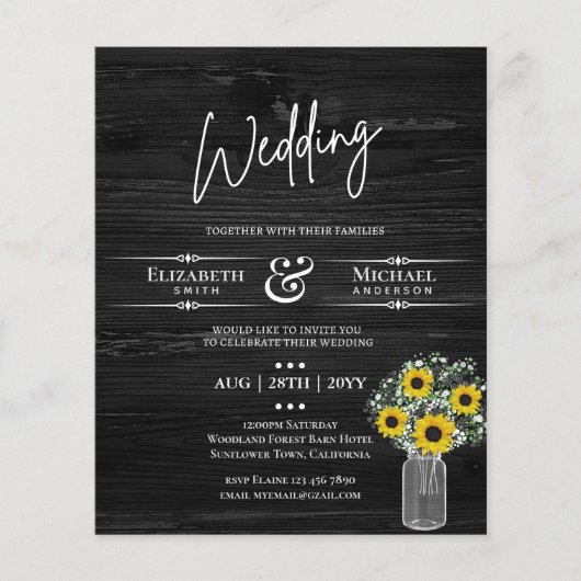 BUDGET Rustige zonnebloem BabysBreath Wedding Invi (Voorkant)