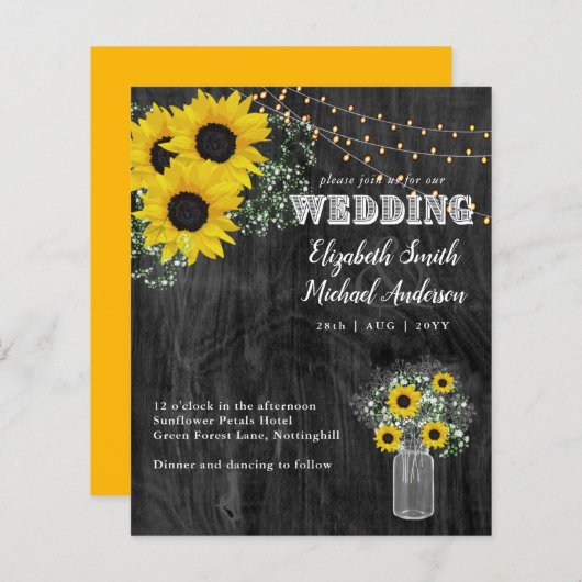 BUDGET Rustige zonnebloem BabysBreath Wedding Invi (Voorkant / Achterkant)